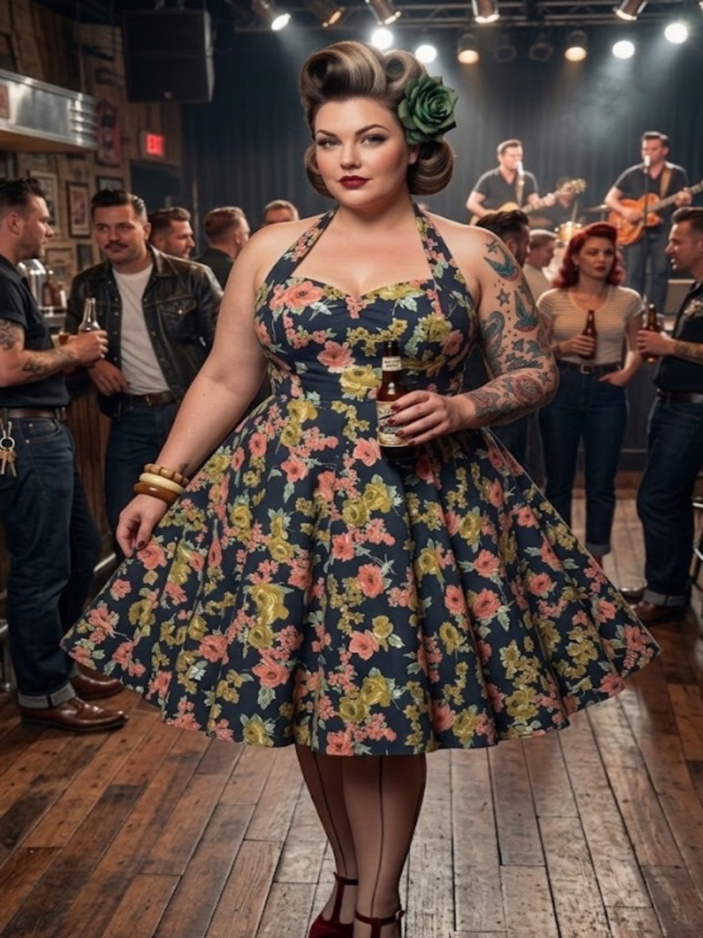 Vivien of Holloway Sz 22 halter dress floral vintage pinup rockabilly plus size
